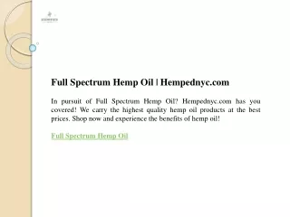 Full Spectrum Hemp Oil  Hempednyc.com