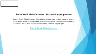 Forza Bond Manufacturers Forzabuilt.wpengine.com