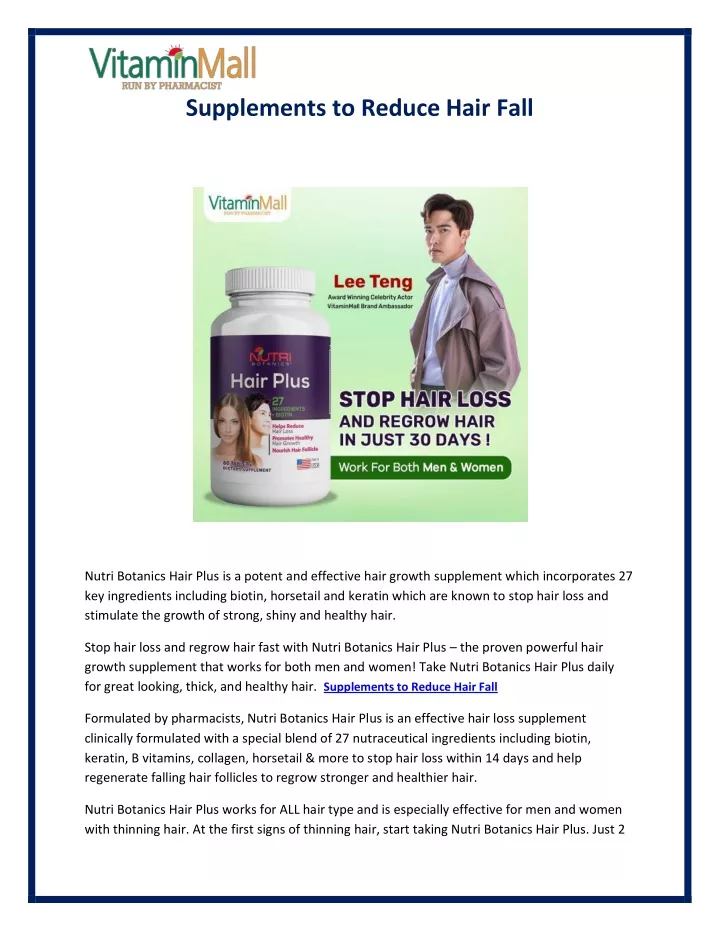 supplements to reduce hair fall