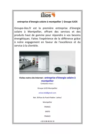 entreprise d'énergie solaire à montpellier  Groupe ILIOS