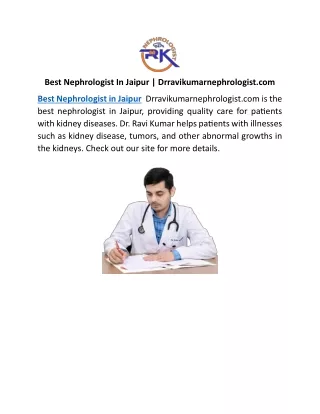 Best Nephrologist In Jaipur | Drravikumarnephrologist.com