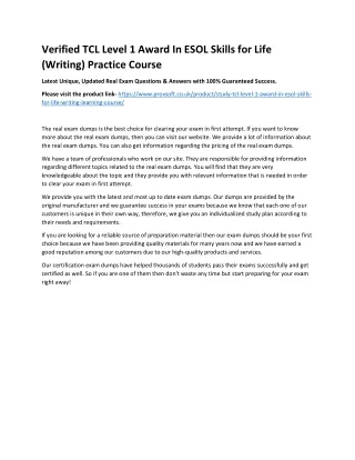 verified tcl level 1 award in esol skills