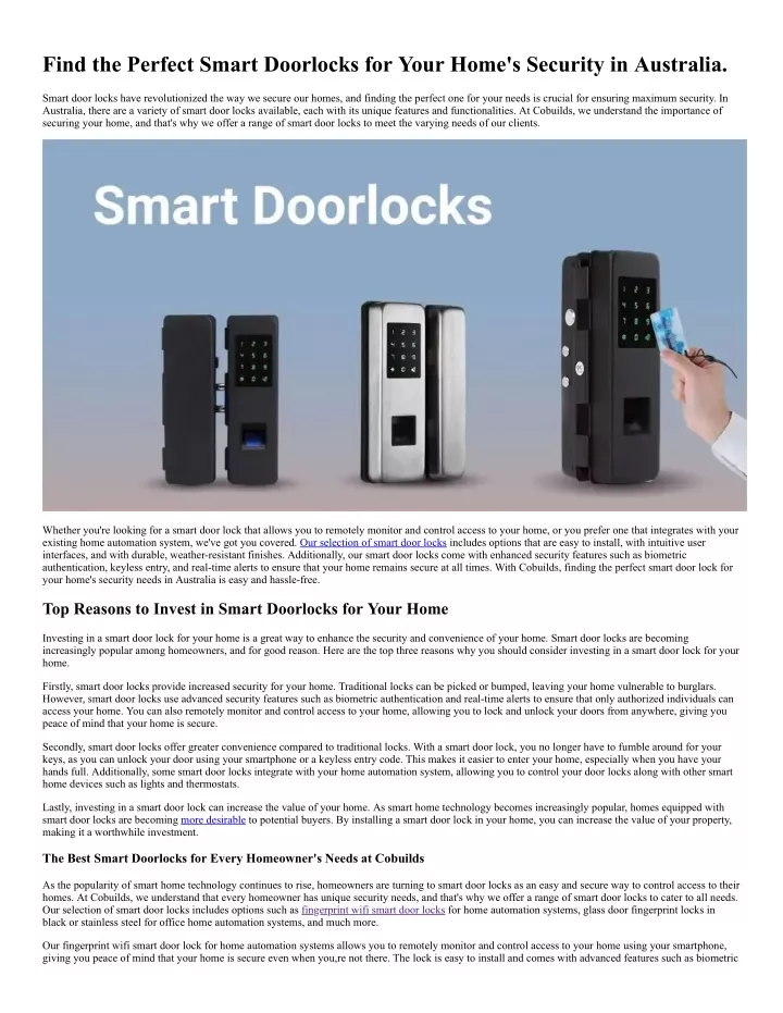 find the perfect smart doorlocks for your home