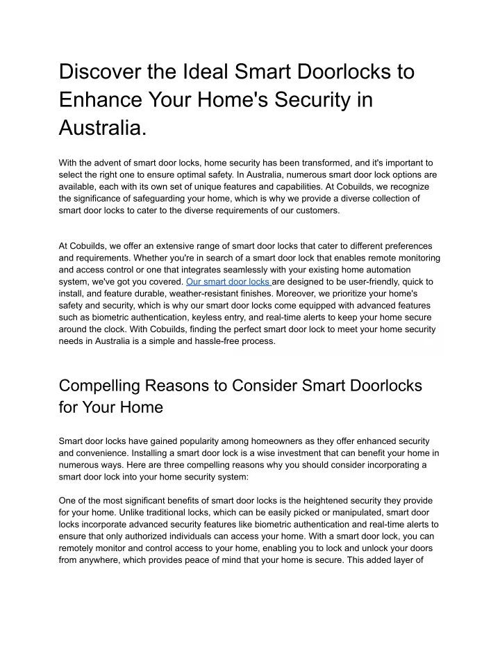 discover the ideal smart doorlocks to enhance