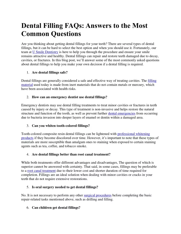 dental filling faqs answers to the most common
