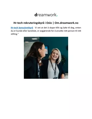 Hr-tech rekruteringsbyrå i Oslo | Om.dreamwork.no