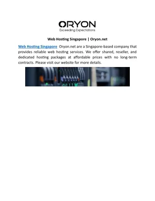 Web Hosting Singapore | Oryon.net