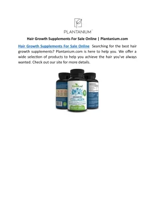 Hair Growth Supplements For Sale Online | Plantanium.com