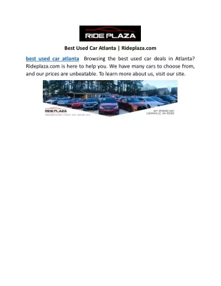 Best Used Car Atlanta | Rideplaza.com