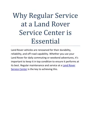 Why Regular Service at a Land Rover Service Center is Essentia1