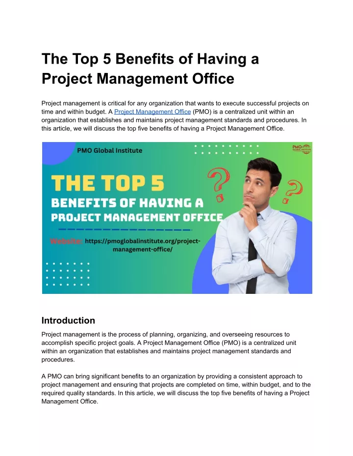 the top 5 benefits of having a project management