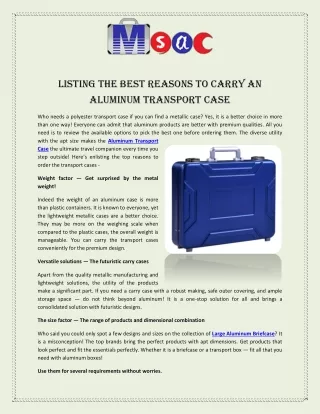 Listing The Best Reasons to Carry an Aluminum Transport Case
