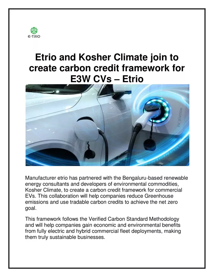 etrio and kosher climate join to create carbon