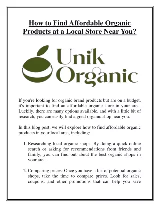 How to Find Affordable Organic Products at a Local Store Near You?