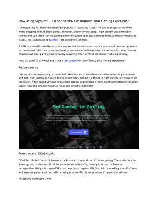 How Using LagoFast - Fast Speed VPN Can Improve Your Gaming Experience