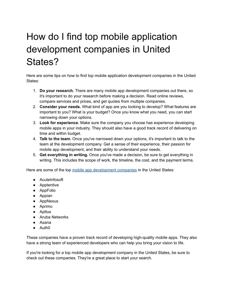 how do i find top mobile application development