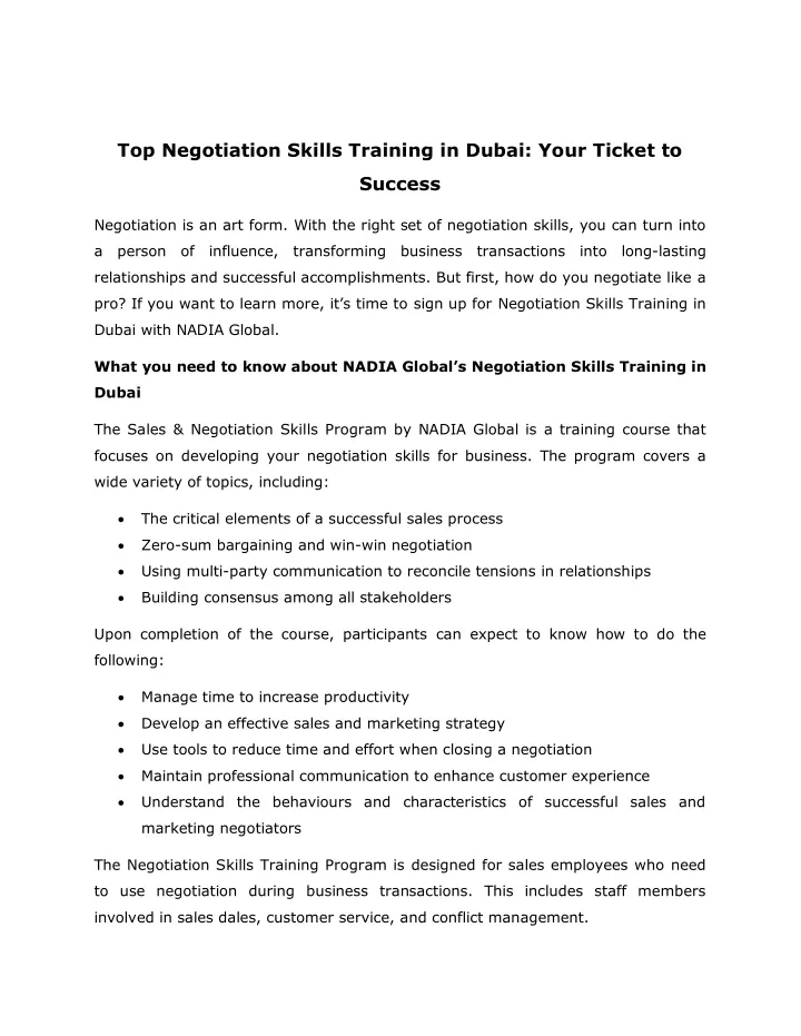 top negotiation skills training in dubai your