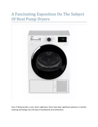 A Fascinating Exposition On The Subject Of Heat Pump Dryers