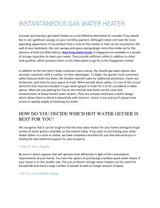 INSTANTANEOUS GAS WATER HEATER
