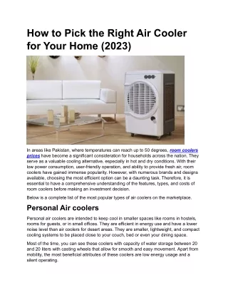 How to Pick the Right Air Cooler for Your Home