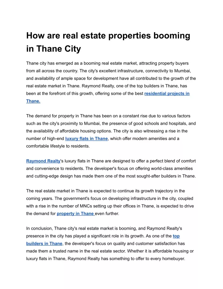 how are real estate properties booming in thane