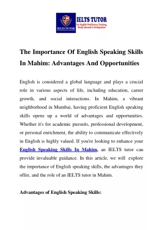 the importance of english speaking skills