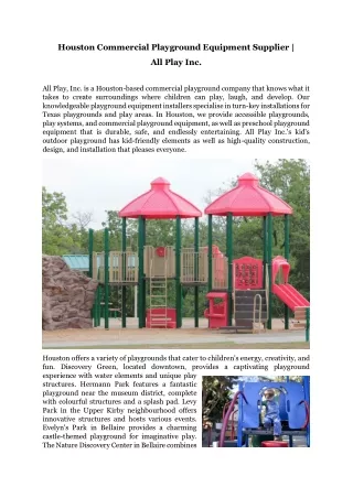 Houston Commercial Playground Equipment Supplier