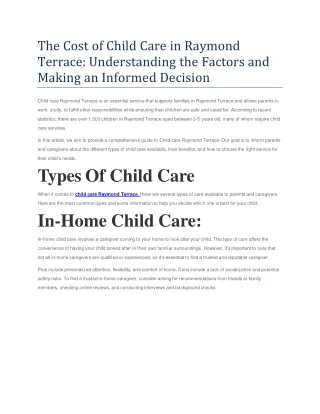 The Cost of Child Care in Raymond Terrace Understanding the Factors and Making an Informed Decision