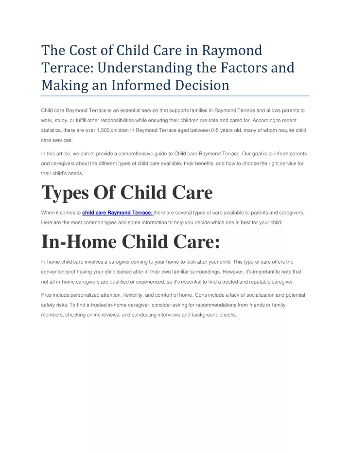 the cost of child care in raymond terrace understanding the factors and making an informed decision