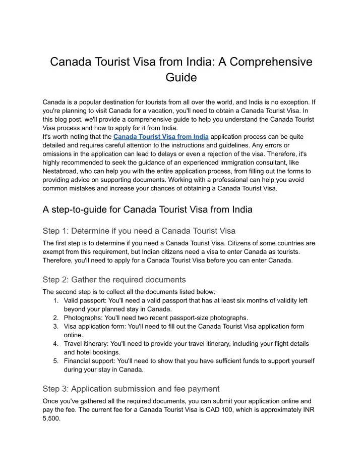 canada tourist visa from india a comprehensive