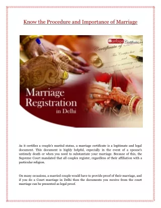 Know the Procedure and Importance of Marriage