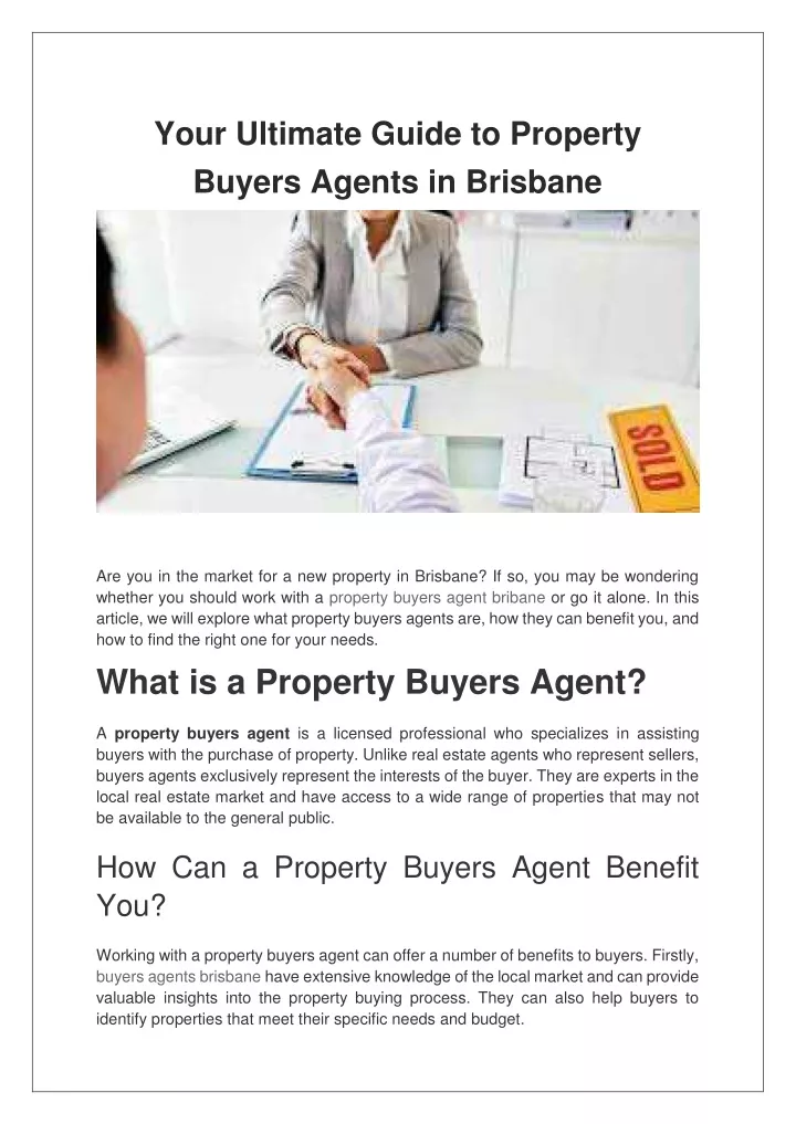 your ultimate guide to property buyers agents