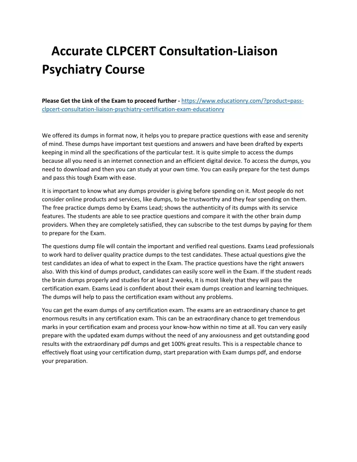 accurate clpcert consultation liaison psychiatry