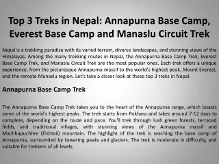 Top 3 Treks in Nepal: Annapurna Base Camp, Everest Base Camp and Manaslu Circuit