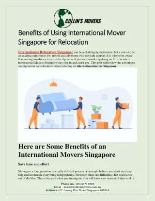 BENEFITS OF USING INTERNATIONAL MOVER SINGAPORE FOR RELOCATION