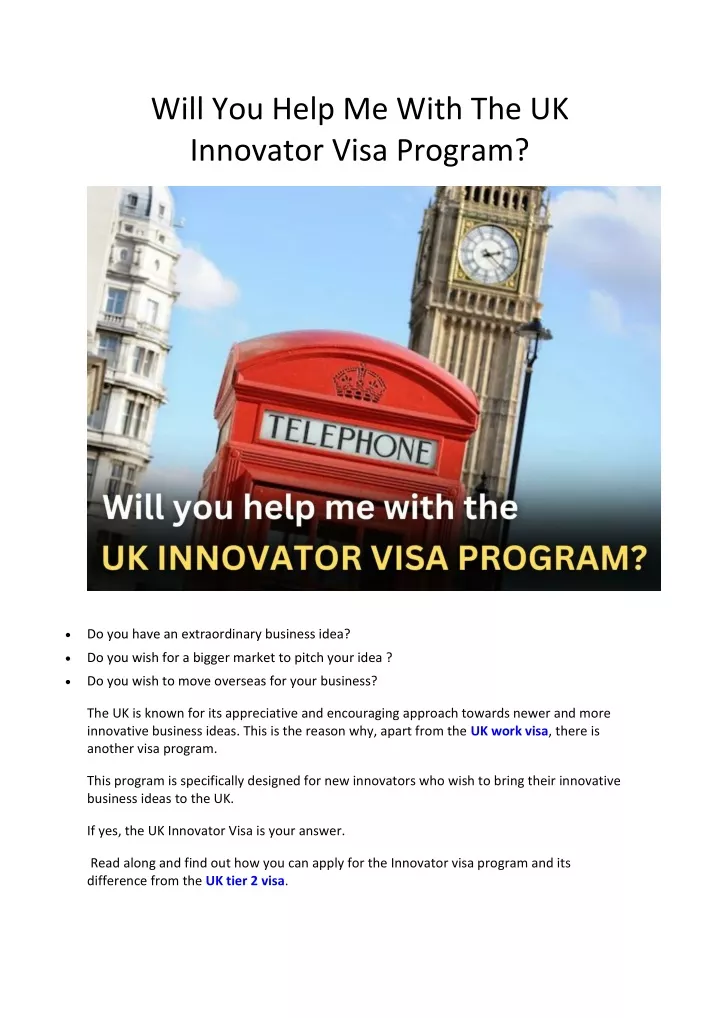 will you help me with the uk innovator visa