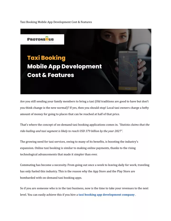 taxi booking mobile app development cost features
