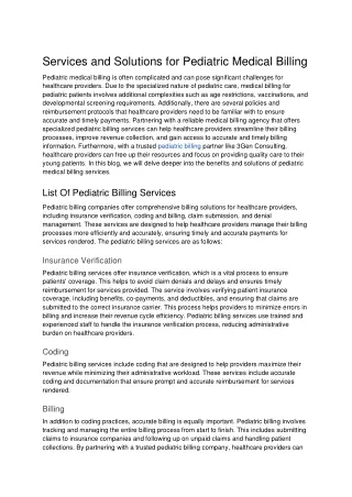 Services and Solutions for Pediatric Medical Billing
