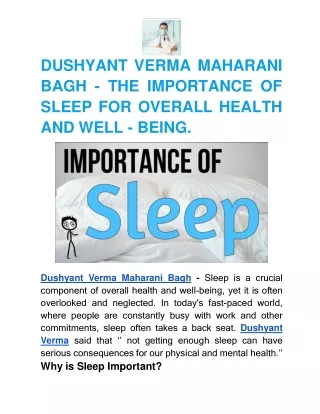THE IMPORTANCE OF SLEEP FOR OVERALL HEALTH AND WELL - BEING | DUSHYANT VERMA MAH