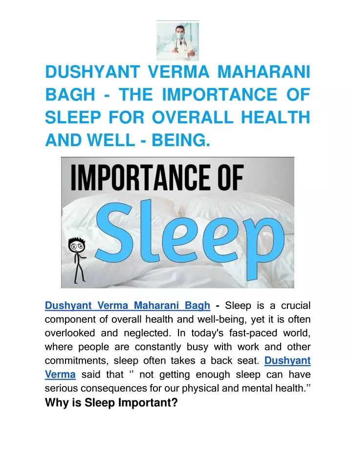 dushyant verma maharani bagh the importance of sleep for overall health and well being