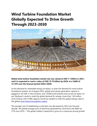 Wind Turbine Foundation Market Globally Expected To Drive Growth Through 2023-20