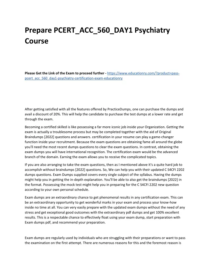 prepare pcert acc 560 day1 psychiatry course