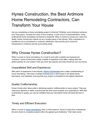 Hynes Construction, the Best Ardmore Home Remodeling Contractors, Can Transform Your House