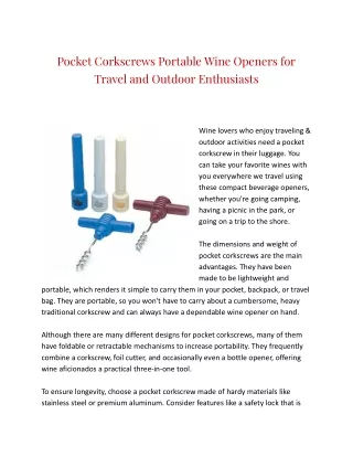 Pocket Corkscrews Portable Wine Openers for Travel and Outdoor Enthusiasts(sixpackrings PDF )15may2023