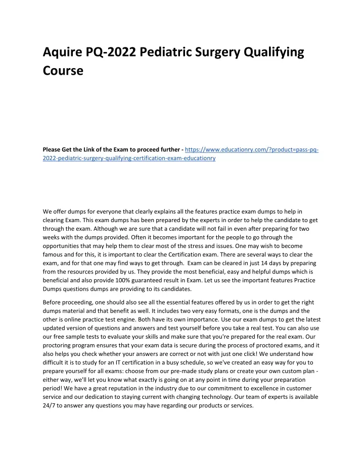 aquire pq 2022 pediatric surgery qualifying course