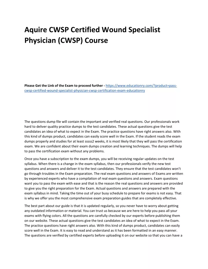 aquire cwsp certified wound specialist physician