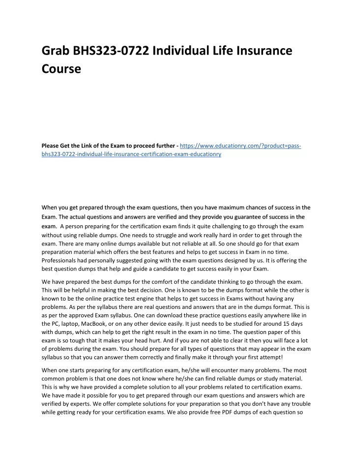 grab bhs323 0722 individual life insurance course