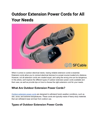 Outdoor Extension Power Cords for All Your Needs
