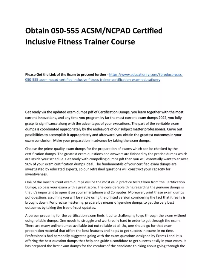 obtain 050 555 acsm ncpad certified inclusive