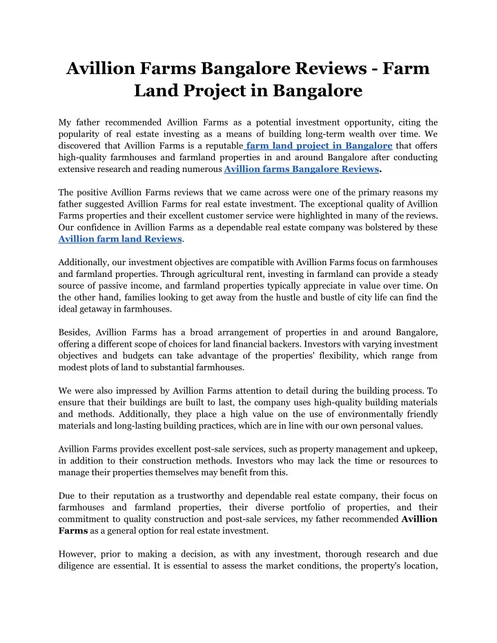 avillion farms bangalore reviews farm land